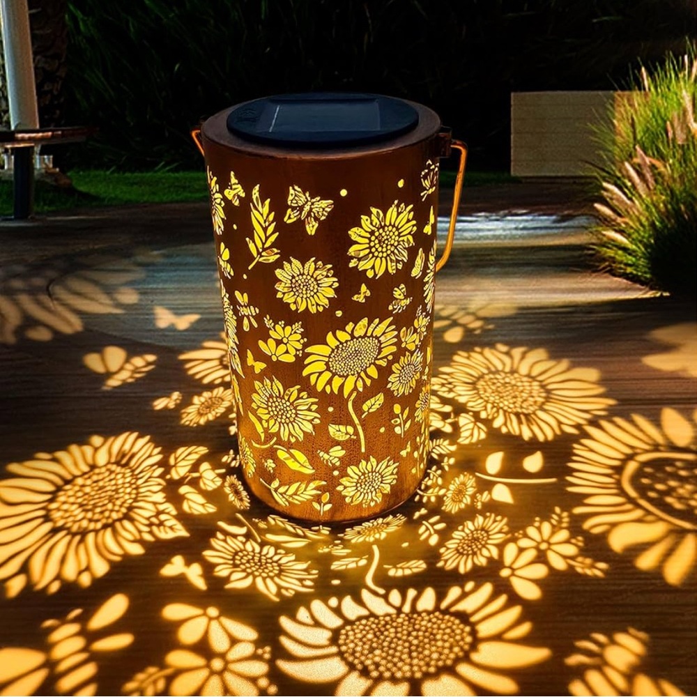 Solar-Powered Floral Lantern - Brown